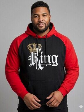 Hequ Men's Black/Red "King" Graphic Pullover Hoodie Size XL GUC